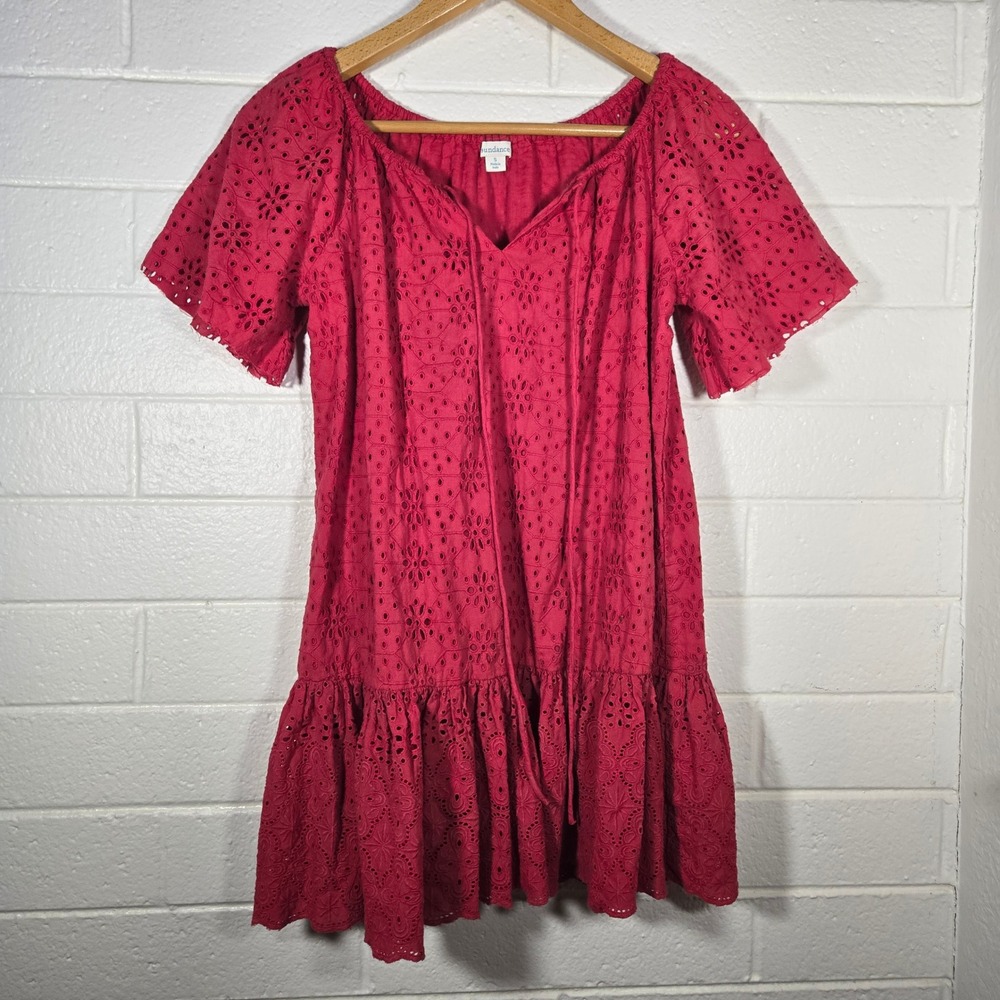 Sundance DIY Eyelet Ruffle Tie Dress Summer Cotton Boho Feminine Small Oversized